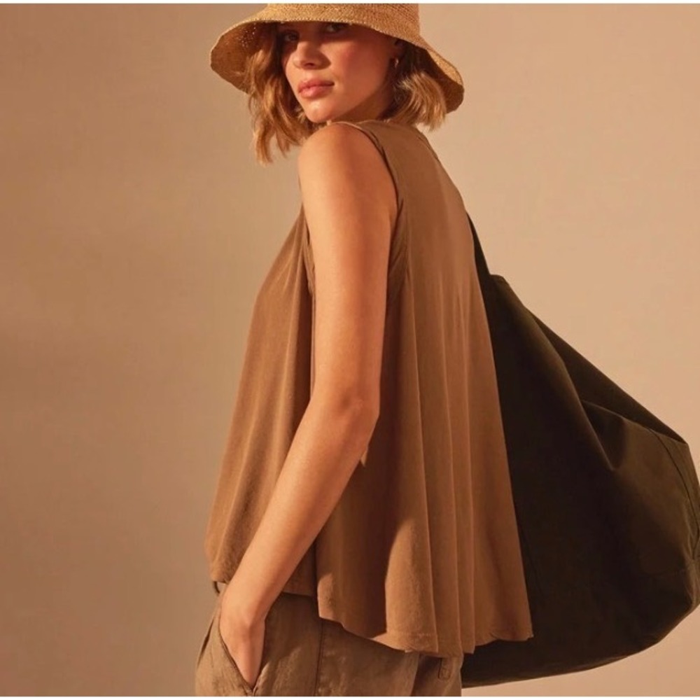 James Perse 3 Fine Gauge A Line Flowy Tank Top Minimalist Quiet Luxury Cashew L